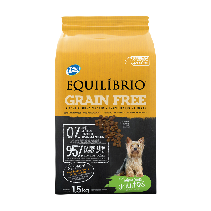 Ração Equilibrio Grain Free para Cães Adultos Raças Mini sabor Mandioca 1,5kg Menor preço em Ração Equilibrio Grain Free para Cães Adultos Raças Mini sabor Mandioca 1,5kg