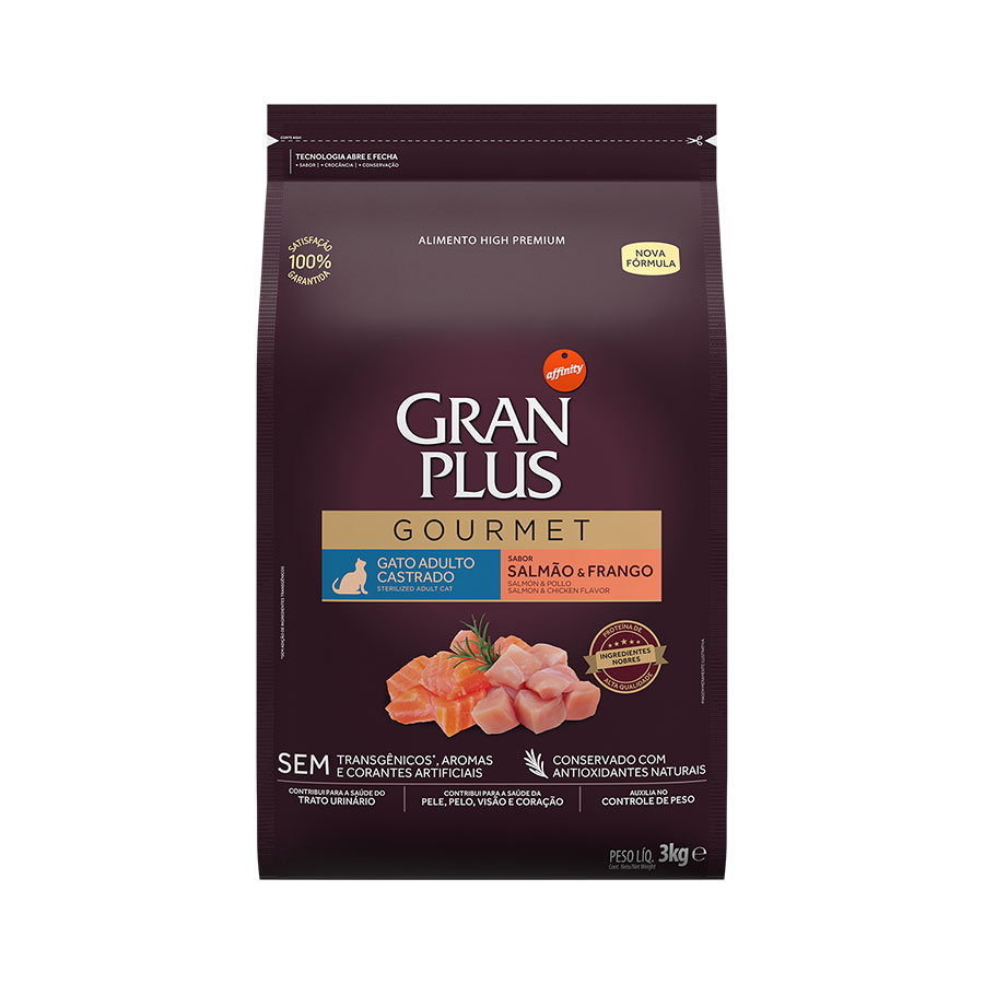 Ração GranPlus Gourmet para Gatos Castrados Sabor Salmão e Frango - Compre GranPlus 3kg e Ganhe 3 Saches Salmão é ruim? Ração GranPlus Gourmet para Gatos Castrados Sabor Salmão e Frango - Compre GranPlus 3kg e Ganhe 3 Saches Salmão é boa?