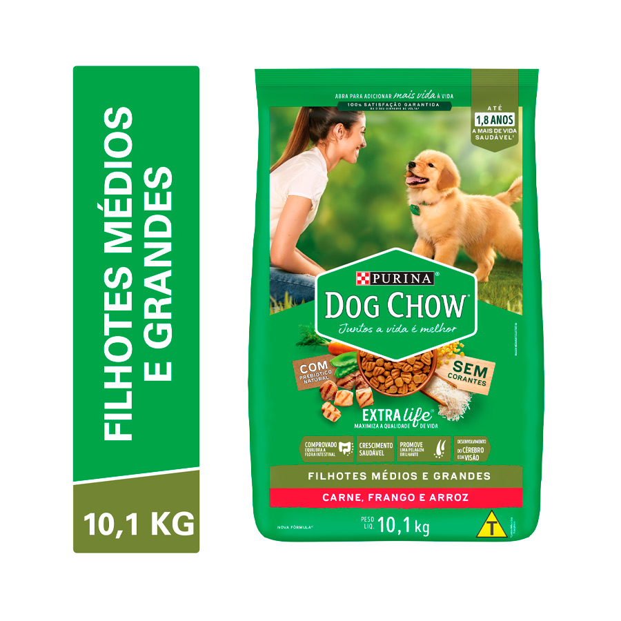 Menor preço em Ração Dog Chow para Cães Filhotes de Porte Médio e Grande Sabor Carne, Frango e Arroz - 10,1kg